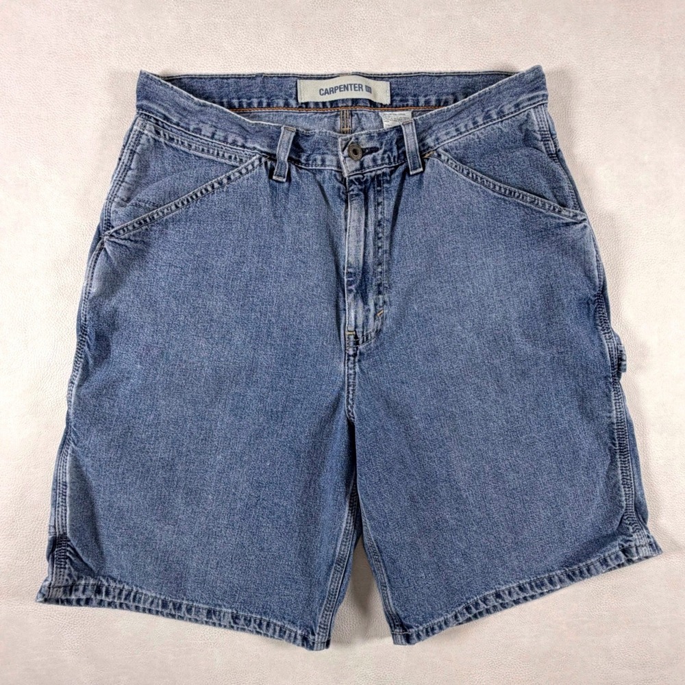 Gap Carpenter Denim Shorts Mens 34 Blue Wide Leg Utility Workwear Fits Size 33